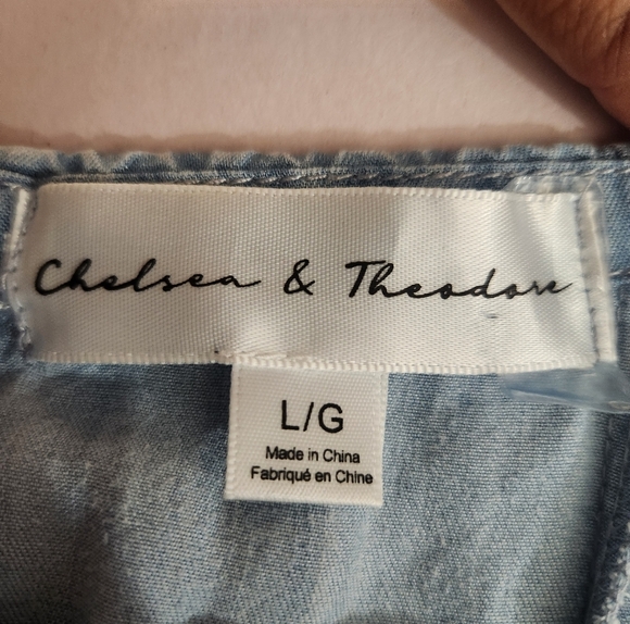 ANTHROPOLOGIE CHELSEA & THEODORE  LYOCELL CHAMBRAY MIDI SKIRT  BOHO SZ L - Picture 6 of 8